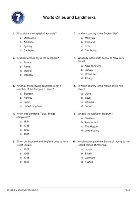 Multiple Choice Worksheet Answers