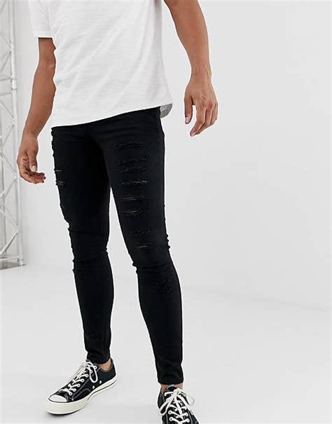 New Look Extreme Super Skinny Jeans With Rips In Black Asos