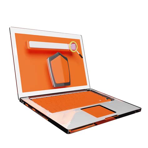 Orange Laptop Computer With Shield Blank Search Bar Magnifying