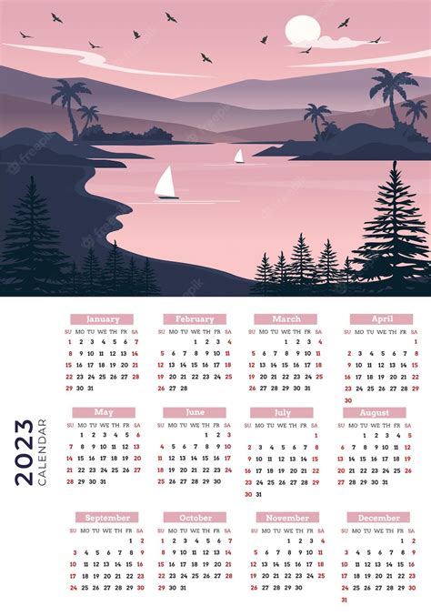 Premium Vector Beautiful Landscape 2023 Calendar With Beautiful