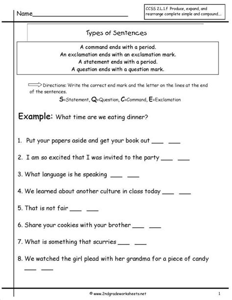 Four Types Of Sentences Worksheet