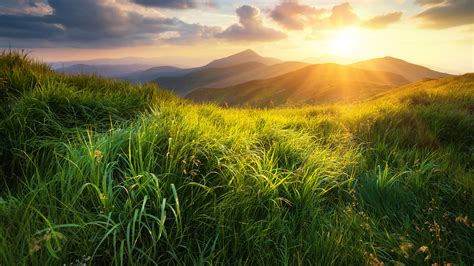 Images Nature Hill Sunrises And Sunsets Grass Clouds 3840x2160