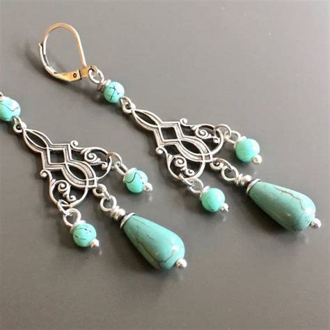 Turquoise And Silver Chandelier Earrings Turquoise Earrings Long