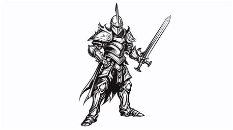 Premium Vector Black And White Drawing Of A Medieval Knight