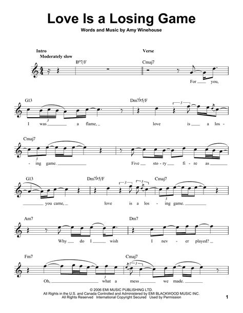 Amy Winehouse Love Is A Losing Game Sheet Music And Chords Printable Piano Vocal And Guitar Pdf