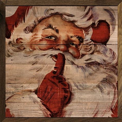 Santa Claus Shhh Framed Wood Wall Art Antique Farmhouse