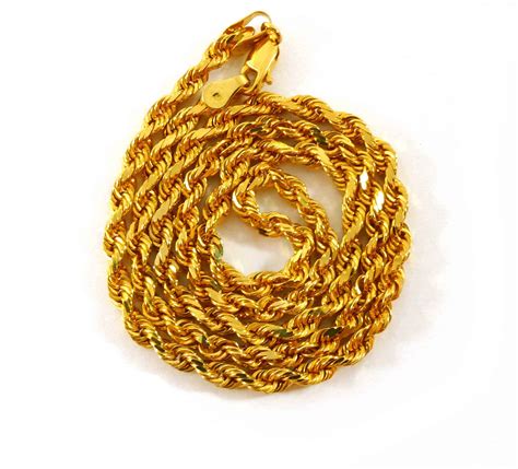 Solid Rope Link Diamond Cut 14k Yellow Gold Chain Necklace Tns
