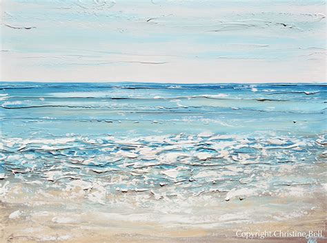 Original Art Abstract Beach Painting Textured Coastal Aqua Blue Ocean