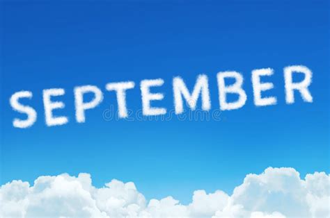 Word September Made Of Clouds Steam On Blue Sky Background Month
