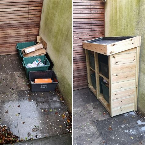 Recycling Box Tidy Storage Unit With Green Roof Planter Recycle Box