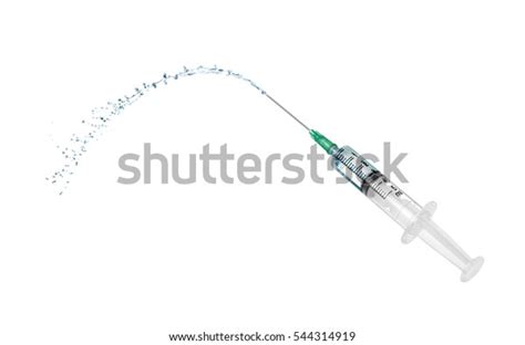 Plastic Syringe Blue Liquid Isolated White Stock Photo 544314919