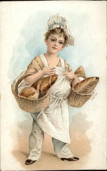 Boy Dressed As Baker Carrying Loaves Of Bread Cooking Trade Card