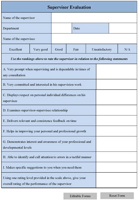 Supervisor Evaluation Form Editable Pdf Forms