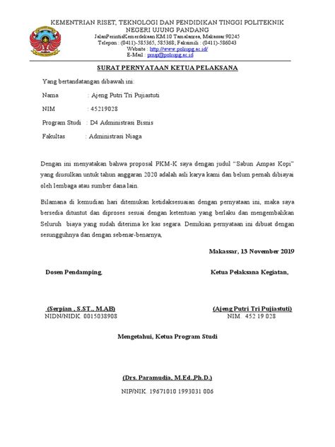 Surat Pernyataan Ketua Pelaksana  PDF