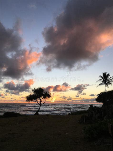 Sunrise In September At Hikinaakala Heiau In Wailua Bay On Kauai Island
