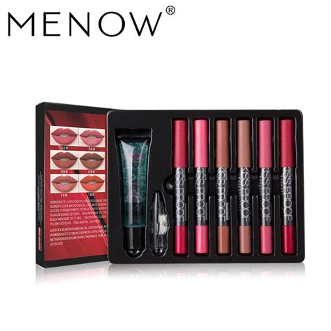 Menow Brand Make Up Set 6 Kiss 증거 Lipstick And Pencil Sharpener 및 리무버로 지울 화장품 조합 Waterproof 립 메이 컵