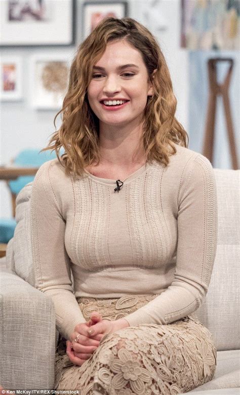Lily James Teams Chic Lace Pencil Skirt With Ribbed Jumper Lily James