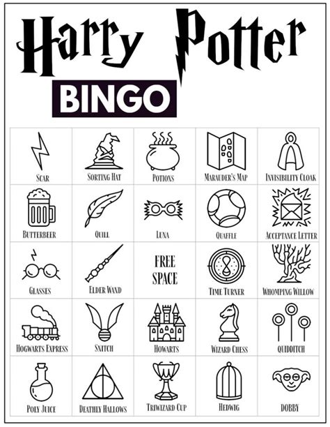 Free Printable Harry Potter Bingo Cards