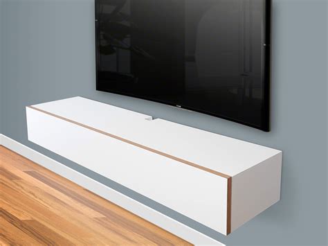 It has several different nooks for displaying and organizing media. White Floating TV Stand, Wall Mount Media Console | Spark ...
