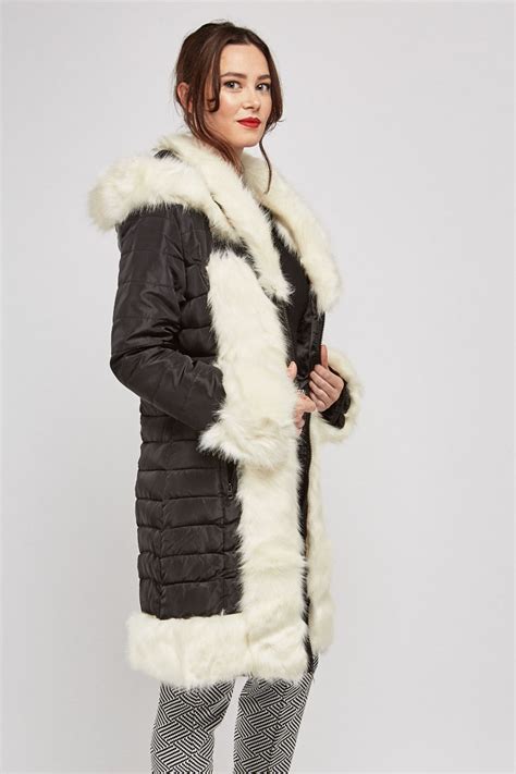 Faux Fur Trim Quilted Coat Just 36