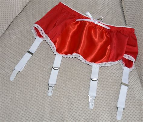 Xl Satin Panty And Suspender Belt Set Silky Bright Red Etsy