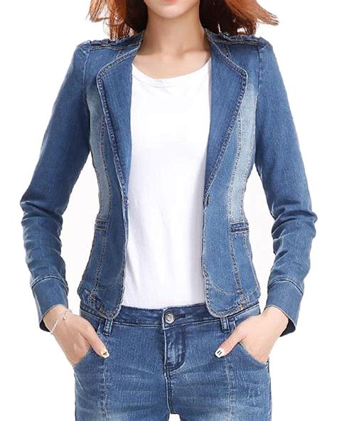 Fundu Women S Slim Fitting Lapel Denim Blazer Jacket This Is An