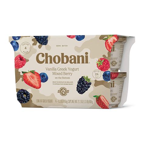 chobani hero batch vanilla greek yogurt with mixed berry on the bottom 5 3 oz 4 count