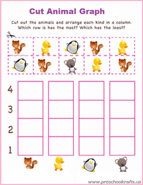 animal graph cut worksheet for kindergarten preschool crafts