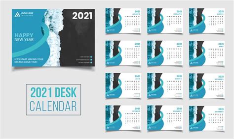 Desk Calendar 2021 Template 12 Months Included Size 83 X 58 In