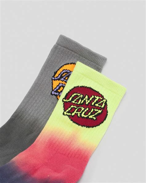 Santa Cruz Boys Other Dot Crew Socks 2 Pack In Black Lime Tie Dye