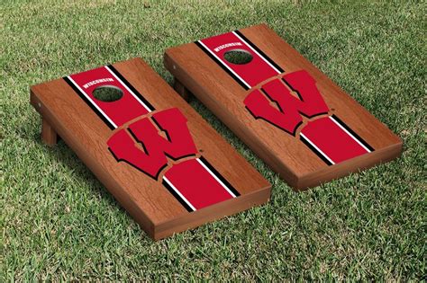 Our Wisconsin Badgers Cornhole Game Set Rosewood Stained Stripe Version