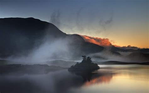 2700x1688 Landscape Nature Sunrise Mountain Lake Mist Calm Island