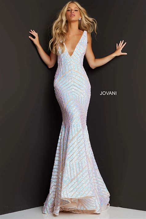 Jovani Dress 59762 Sequin Embellished V Neck Dress