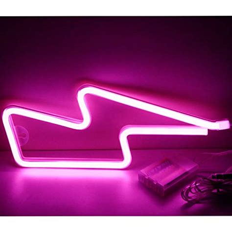 Xiyunte Lightning Bolt Neon Light Pink Signs Wall Decor Led Night