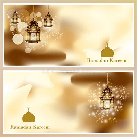 Ramadan Kareem Greeting Card Glowing Gold Arabic Lamp Translation Of