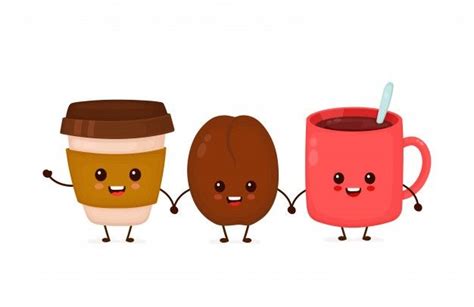 Happy Cute Funny Coffee Bean And Coffee Cups In 2020 Coffee Cartoon