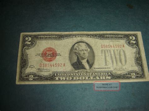 2 Two Dollar Jefferson Dollar Bill Red Seal Series Of 1928 D Usa Fed