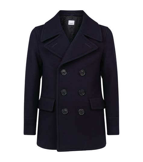 Mens Burberry Blue Double Breasted Pea Coat Harrods Uk