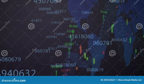Animation Of Numbers Changing Statistics Recording Over World Map Stock