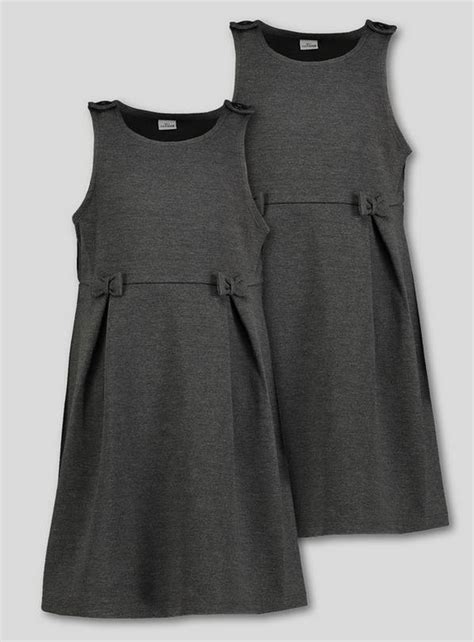Buy Grey Jersey Pinafore 2 Pack 6 Years School Dresses And Ginghams