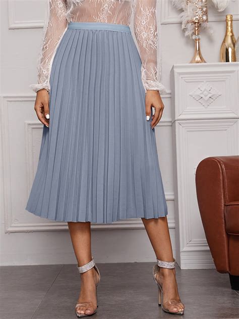 Solid Elastic Waist Pleated Skirt Check Out This Solid Elastic Waist Pleated Skirt On Shein And