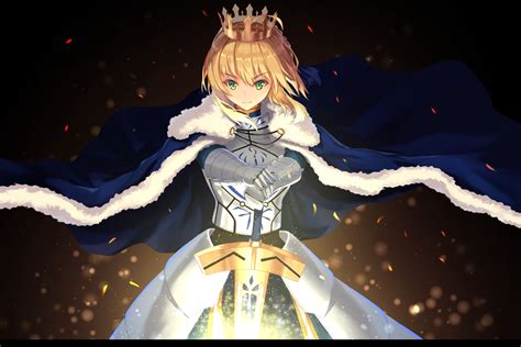 Armor Artoria Pendragon All Blonde Hair Cape Crown Dress Fate Series