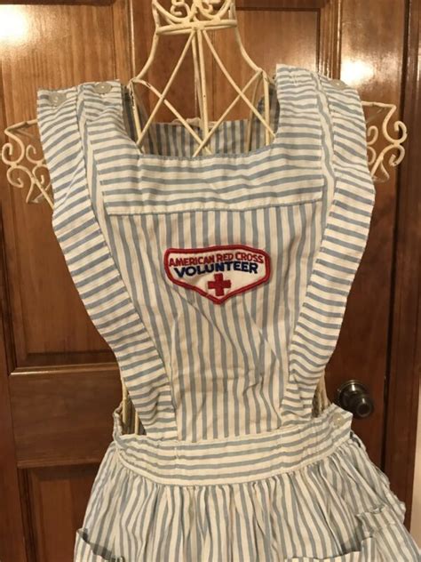 Vintage Early 1970 American Red Cross Blue And White Candy Striper