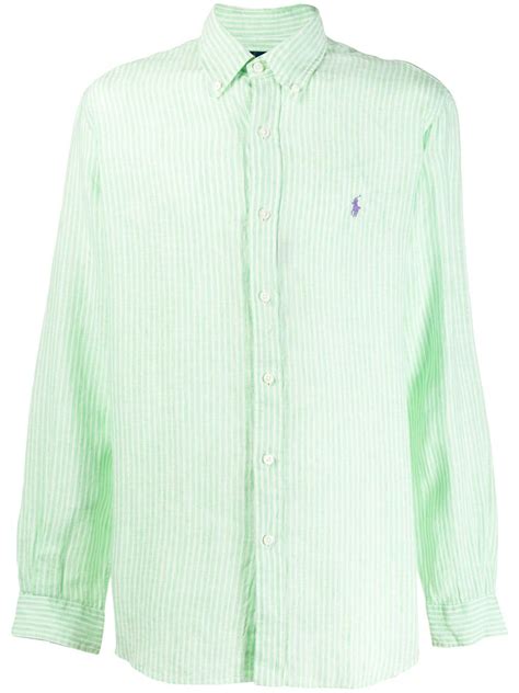 Ralph Lauren Striped Logo Shirt In Green Modesens Logo Shirts
