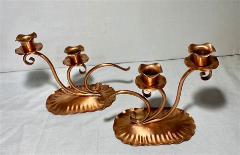 Gregorian Copper Set Of 2 Solid Copper Double Candle Stick Etsy