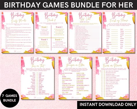 Adult Birthday Party Game Printable 7 Fun Games For Her Etsy Canada