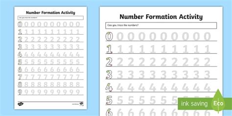 Tracing Numbers Worksheets - Number Formation 0 to 9