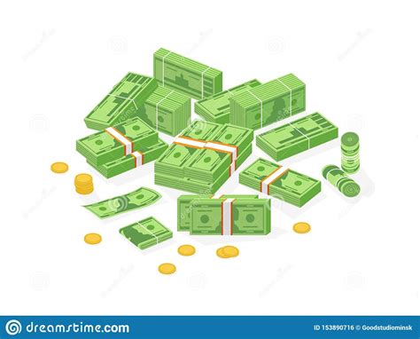 Collection Of Isometric Cash Money Or Currency Set Of Dollar Bills Or