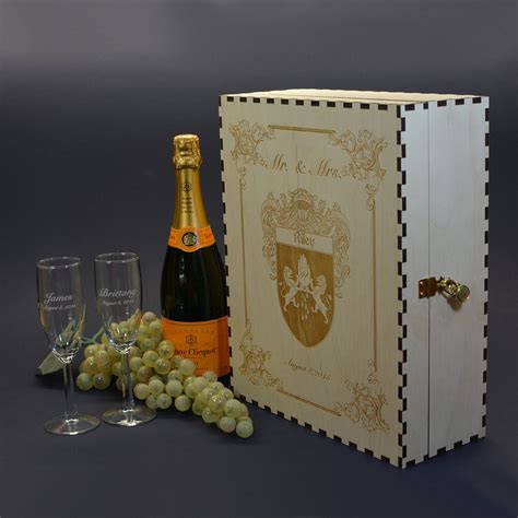 Champagne Gift Box Set with 2 Etched Crystal Flutes and 2 ...