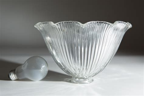 Vintage Holophane Glass Shade Prismatic Light Pendant Ruffled Fixture Shade Pleated Mid